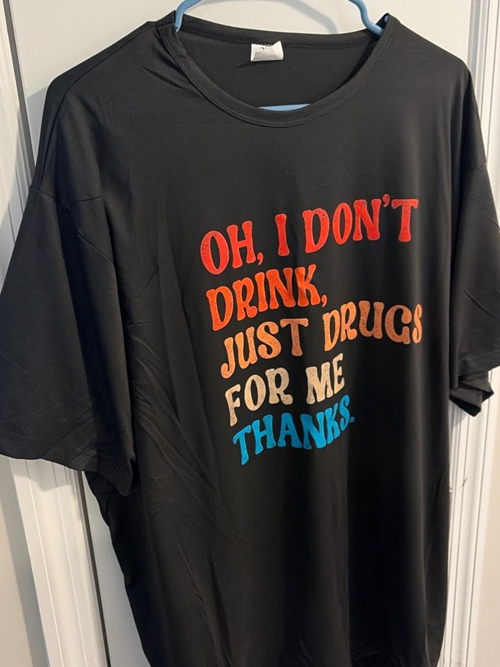 Black Short Sleeve Graphic Tee with Multicolor Slogan